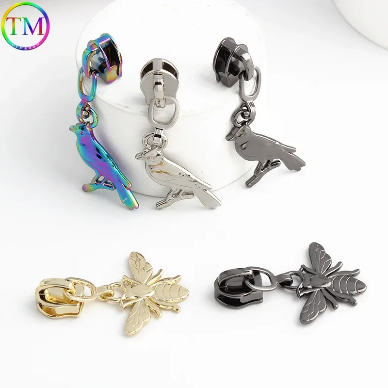 5/10 pièces en forme d'oiseau/abeille/fleur 5 # curseur de fermeture éclair en métal en nylon, pour bricolage, couture, artisanat, vêtements, sacs de rangement de voyage, accessoires à fermeture éclair