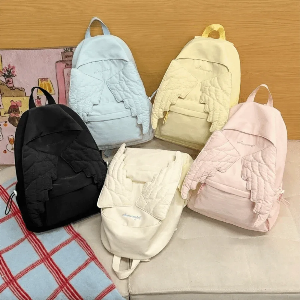 sac à dos y2k jk en nylon couleur unie avec ailes, style universitaire lolita, pour étudiants, sac d'école et de voyage