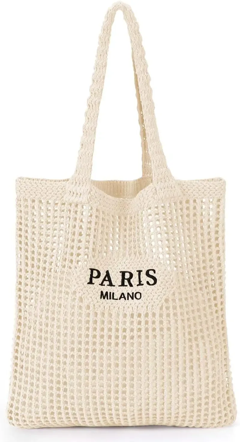 sac fourre-tout en crochet pour femmes, sac de plage en maille crochetée, sac esthétique bohème pour les vacances d'été, sac en tricot pour femmes