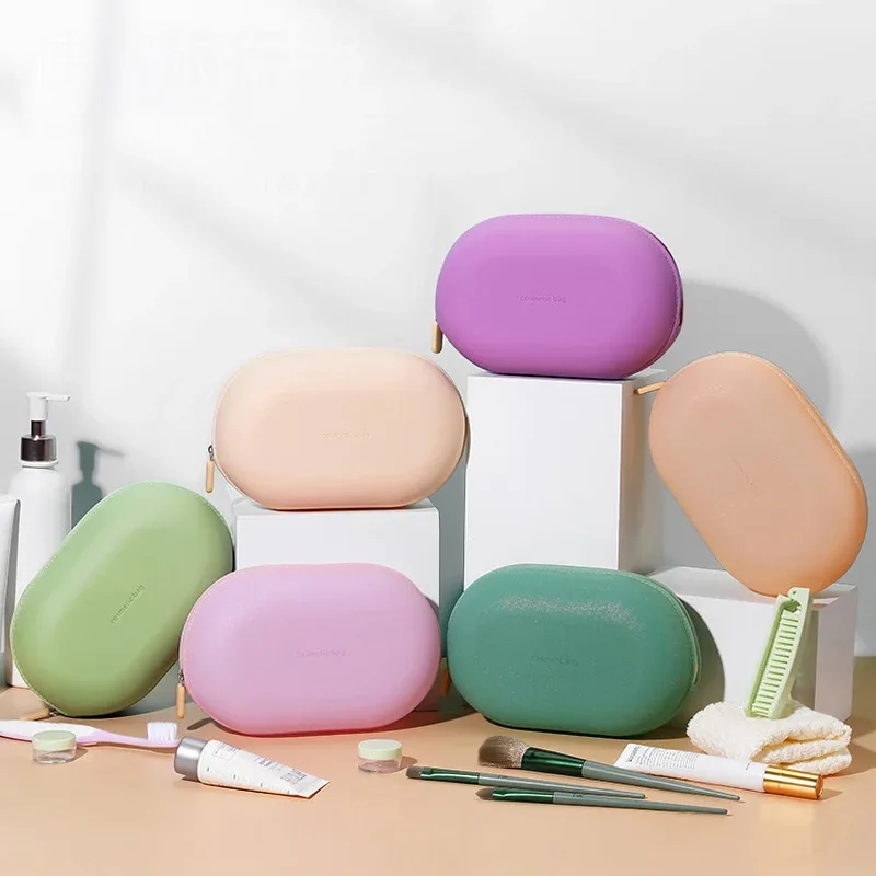 sac à cosmétiques en silicone de grande capacité, sac de rangement de voyage étanche, gain de place, anti-poussière, fermeture à glissière, porte-monnaie de voyage