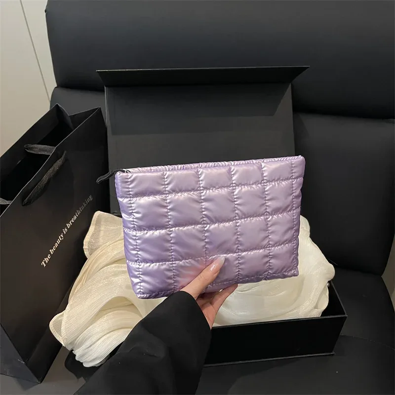sac de rangement de maquillage de grande capacité, sac à cosmétiques de voyage de couleur unie pour femmes, sac de rangement de maquillage rembourré et matelassé