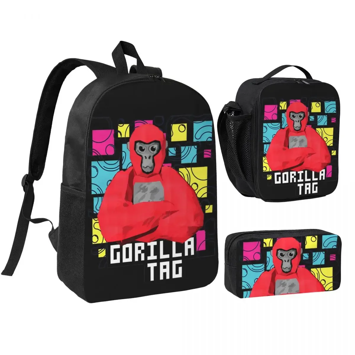 sac dos polyester motifs colorés pochette noire sac lunch lumineux transport jour usage voyage