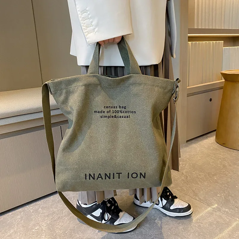sac bandoulière minimaliste japonais en toile, épais et lavable, grande capacité, pour étudiants et usage quotidien