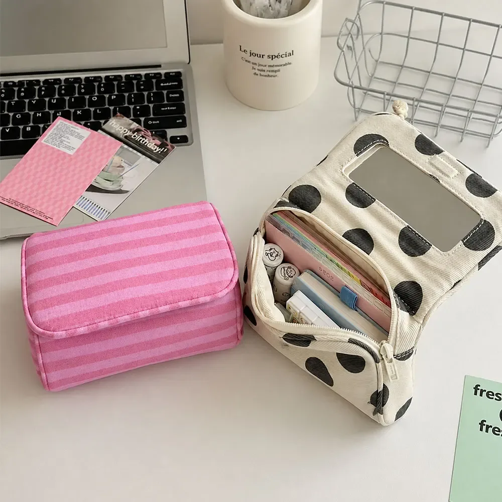 trousse de maquillage portable à rabat avec miroir, organisateur de voyage à fermeture éclair pour cosmétiques, trousse de toilette de voyage portable, sac de rangement beauté