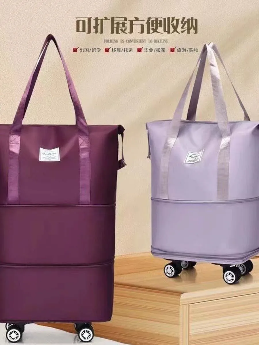 sac de voyage à roulettes universel, sac de rangement de grande capacité, séparation sèche et humide, sac à main d'extension double couche surdimensionné pour maternité