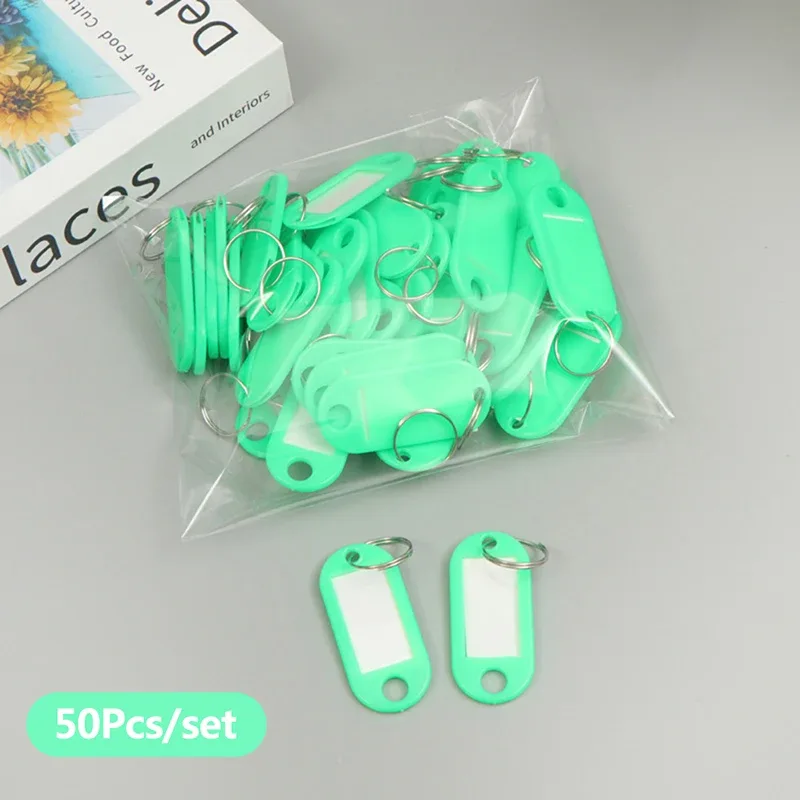 porte-clés coloré, étiquette de clé, identification, nom, adresse de salle, marqueur de numéro tel, étiquette de bagage avec anneau fendu, 50 pièces