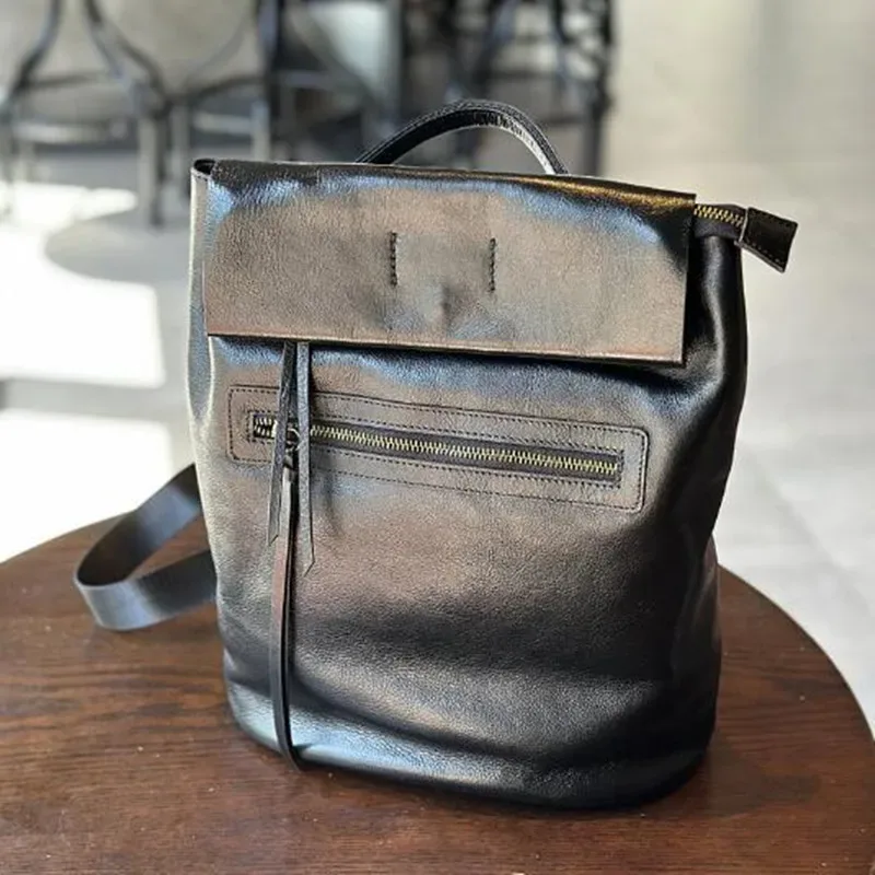 sac à dos femme en cuir grande capacité, nouveau style japonais vintage, en cuir de vachette tanné végétal, style académie