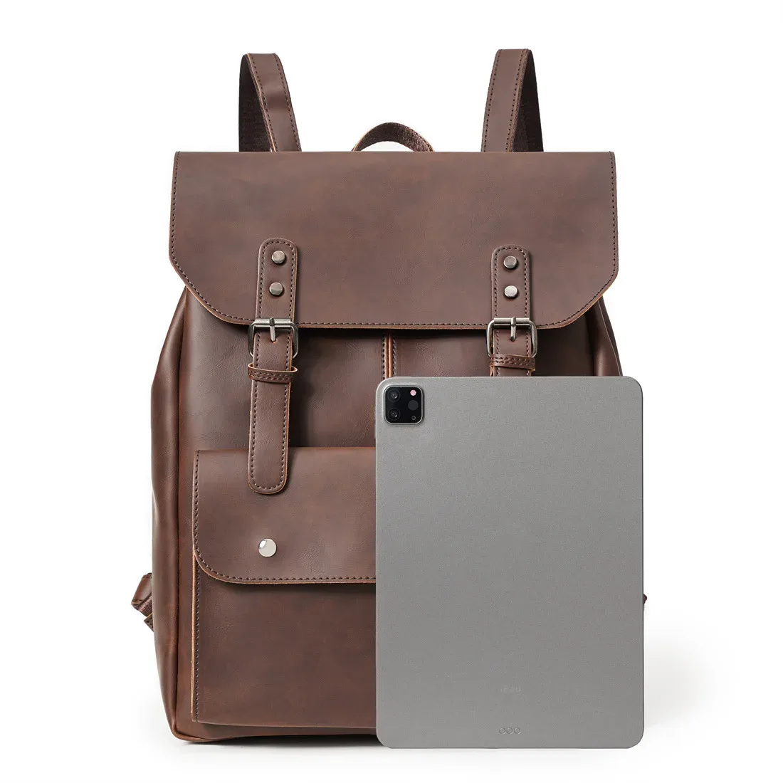 sac à dos en cuir vintage pour hommes, sac à livres, sac pour ordinateur portable de 14 pouces, imperméable, utilitaire, grande capacité, sac à dos pour la randonnée, le travail et les affaires.