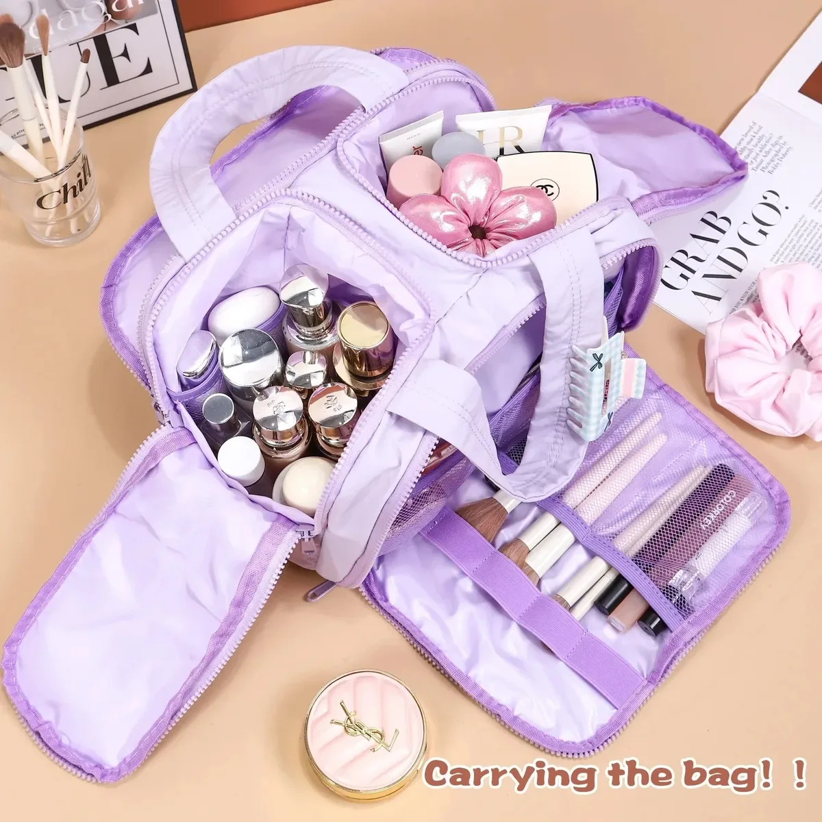 sac de maquillage léger et portable de grande capacité, sac de rangement divers de voyage pour femmes, organisateur de poche, pochette cosmétique, sac de lavage