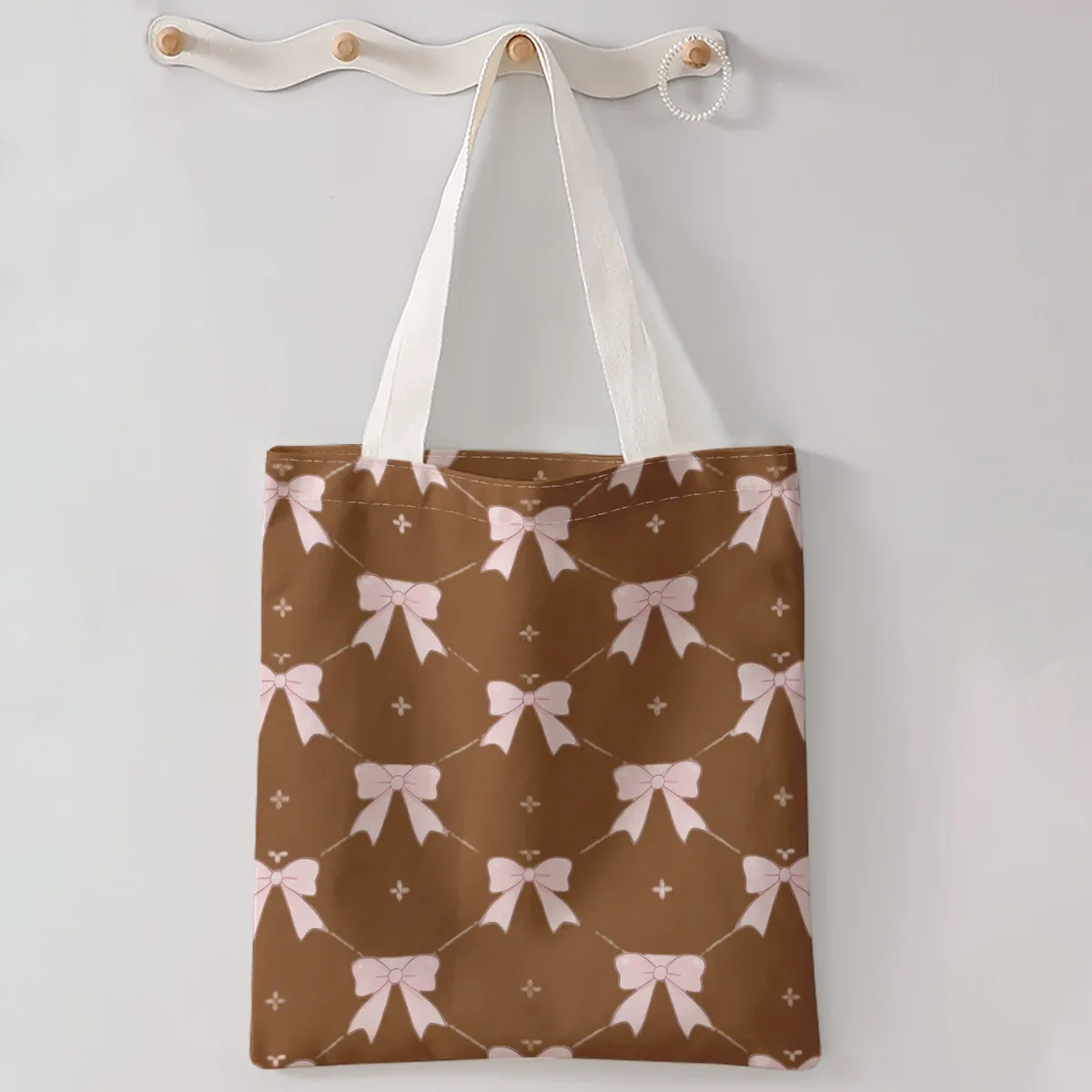 sac à main décontracté imprimé motif nœud, sac à dos réutilisable et tendance, sac à main multifonctionnel, sac de shopping en toile