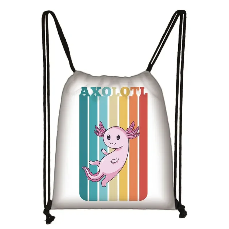 kawaii dessin animé axolotl poisson jouant des jeux vidéo sac à dos tours de mer axolotl/fouron harajuku sacs à cordon sac de voyage en toile