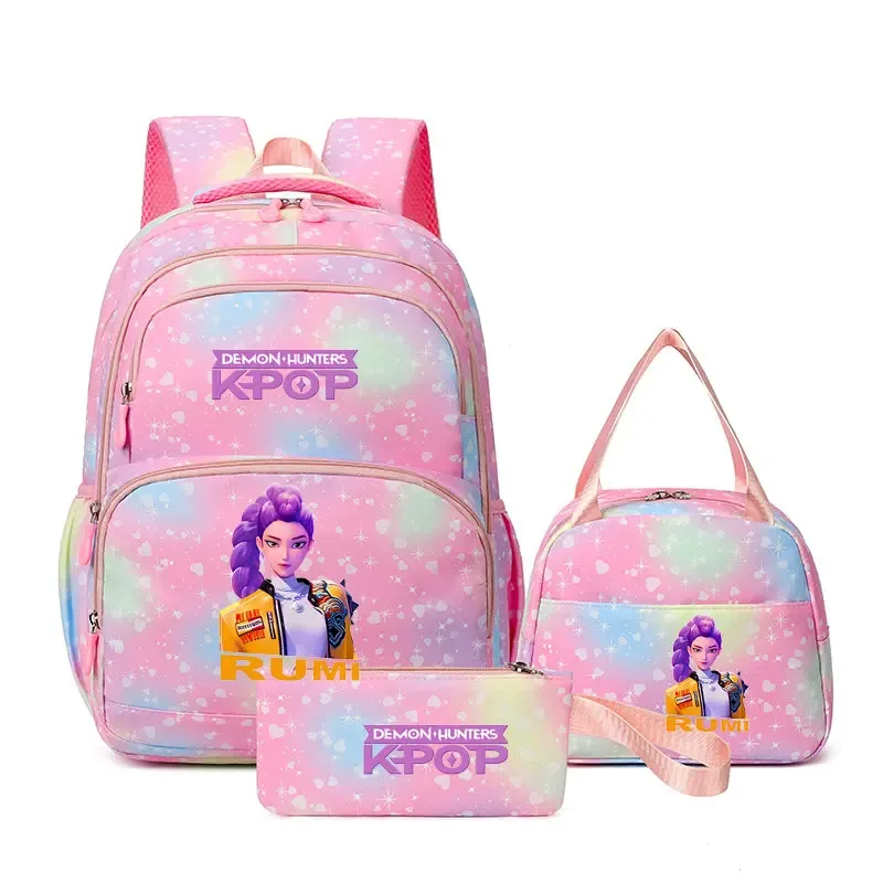 lot de 3 sacs à dos kpop demon hunters, cartable de dessin animé pour adolescents, sac d'étudiant, sacoche pour ordinateur portable et livres, sac de voyage, mochilas