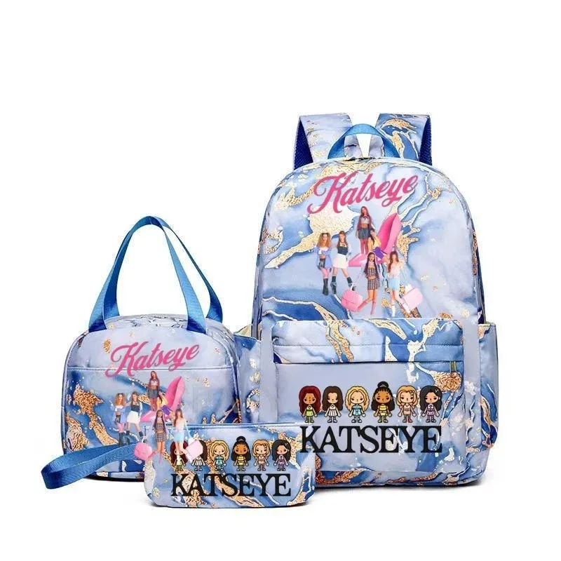 sacs à dos katseye à imprimé amusant avec sacs à lunch, multi-poches, camouflage, pour adolescents, sac à dos de voyage pour ordinateur portable, sac d'école pour femmes, mochila