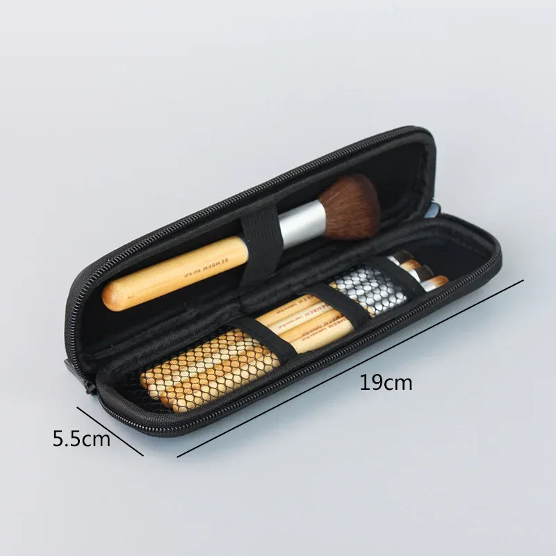 étui pour pinceaux de maquillage pour femmes, petit sac à cosmétiques noir pur, organisateur de stylos à rouge à lèvres, boîte de rangement d'outils de beauté, pochette longue à fermeture éclair