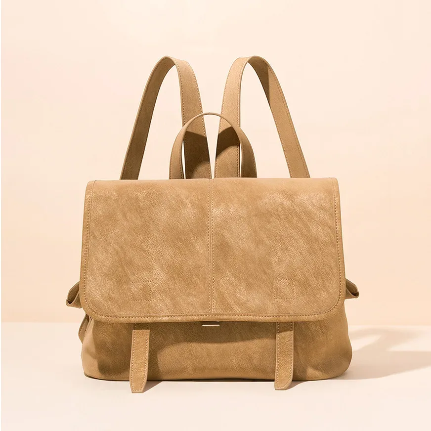 sac à dos vintage en cuir véritable pour femme, sac à rabat décontracté, sac à dos multifonctionnel, sac à bandoulière pour les voyages, le travail et l'usage quotidien