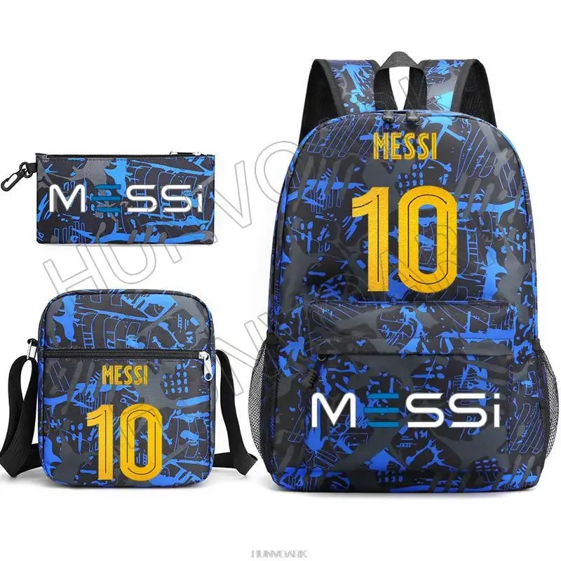 sac à dos super stars messi pour enfants, football, école, voyage, ordinateur portable, adolescents, étudiants, femmes, hommes, 3 pièces
