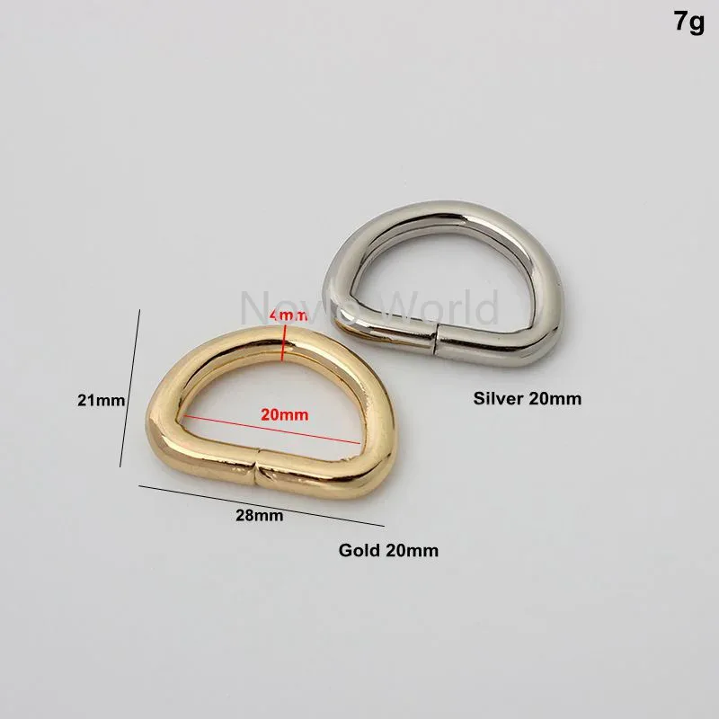 anneau en d non soudé en or rose, 50 pièces, 7 tailles, fil de 4.0mm, 16-20-25-32-38mm, pour valise, anneau en d à bord rond, accessoires pour sac à main