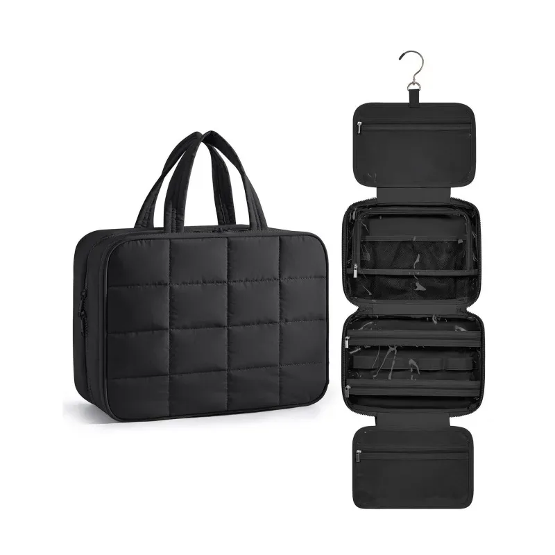 trousse de maquillage pliable à carreaux pour femmes, organisateur de voyage suspendu, trousse de toilette et de cosmétiques, pochette de beauté étanche, rangement de salle de bain