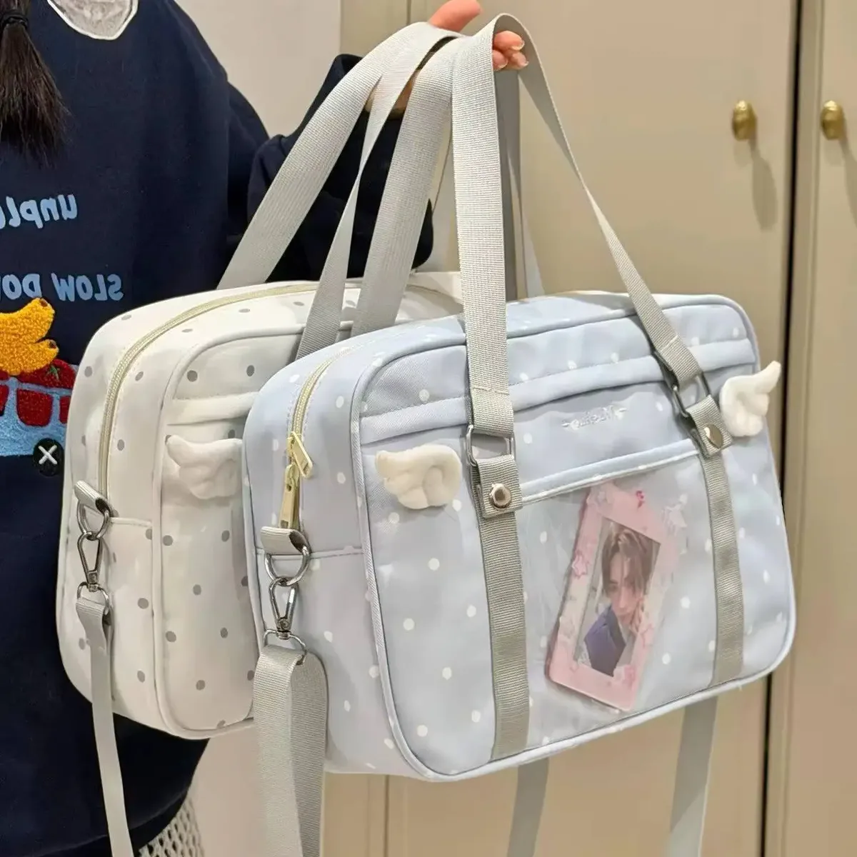sac à bandoulière y2k anime convention à pois, sac bandoulière 2d, sac transparent mignon pour fille, sac messager otaku diy pour exposition de bandes dessinées