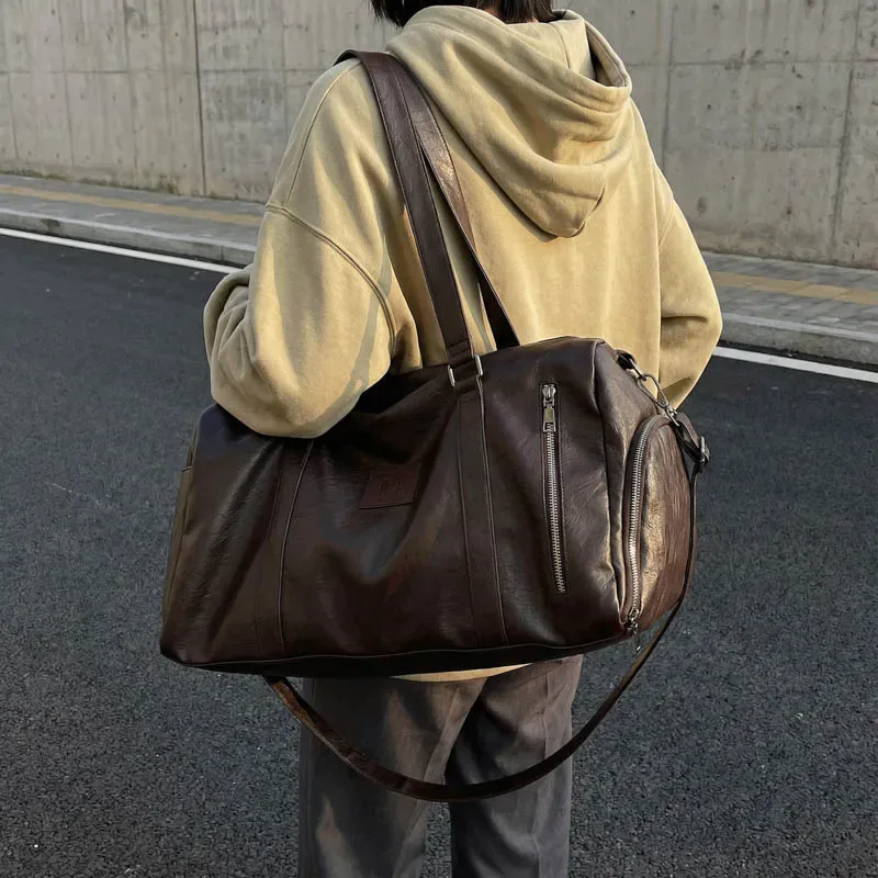 sac de voyage en cuir pu souple avec compartiment à chaussures, sac de week-end et de sport pour hommes et femmes, sac de voyage de marque pour bagage à main