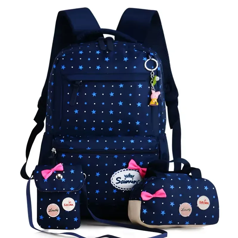 sac dos polyester point rose cœurs rouges bleus nœuds noirs pochette crayon sacs école filles voyage
