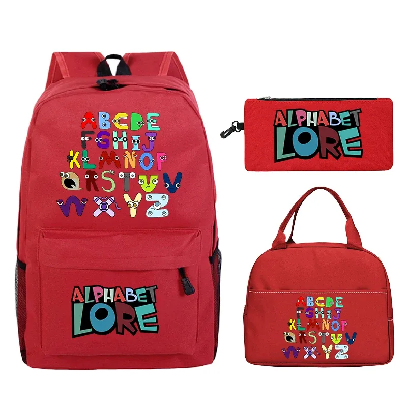 3 pièces/ensemble alphabet lore sac à dos garçons filles cartable sac à dos avec sac à déjeuner sac à crayons étudiants sac à dos sac de voyage confortable