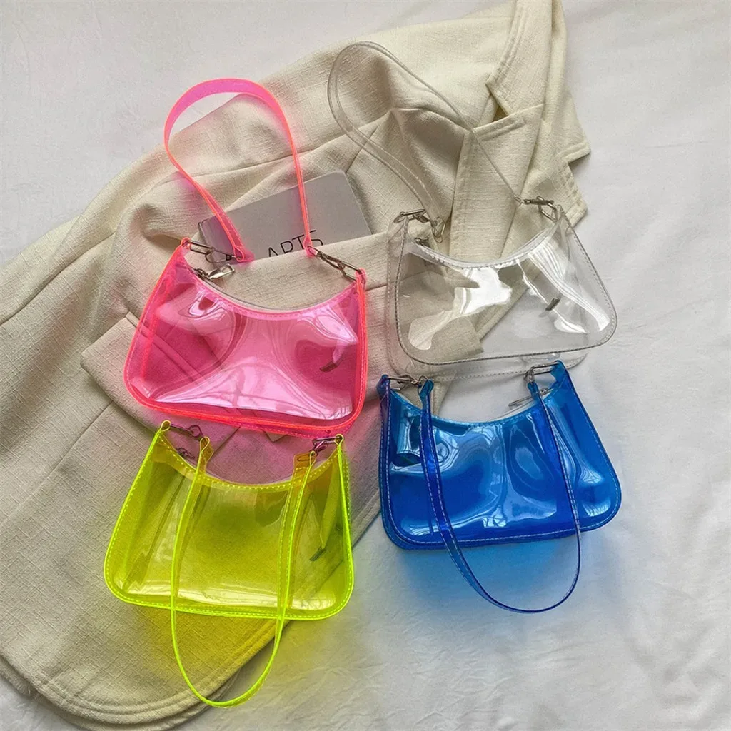 sac à bandoulière en pvc polyvalent pour femmes, sac sous le bras couleur bonbon, sac à main transparent tendance pour les rendez-vous et les trajets quotidiens