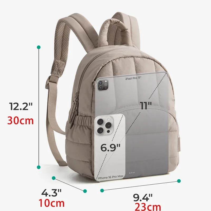 sac dos polyester beige motif quadrillé petit format voyage imperméable confortable transport journee usage quotidien
