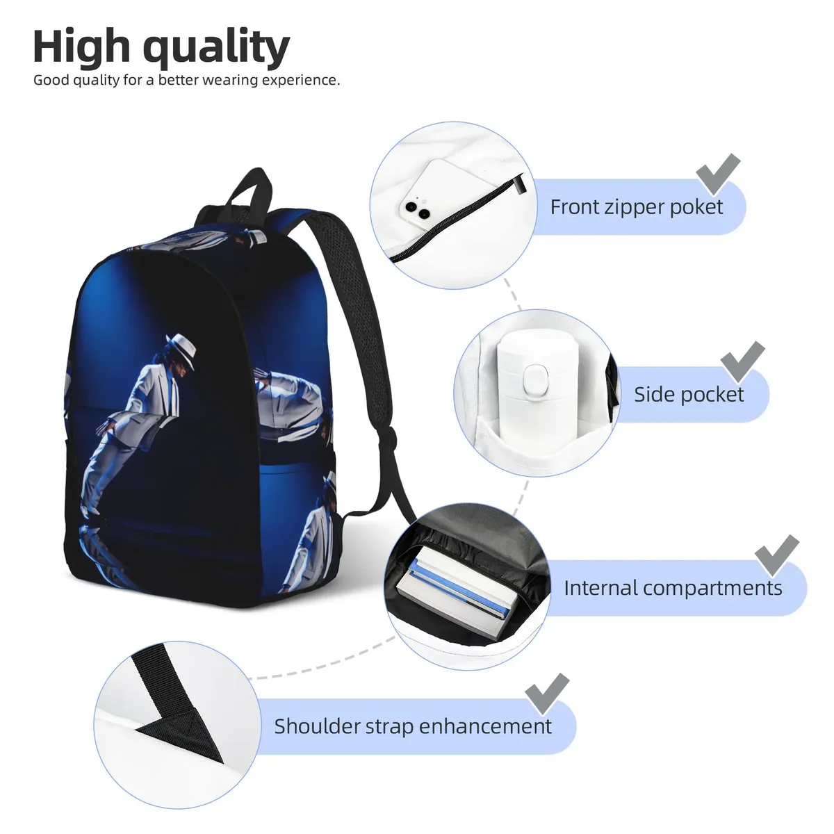 sac à dos m-michael jacksons, sacs à dos de camping, sacs d'école à la mode pour hommes, grand sac à dos de créateur
