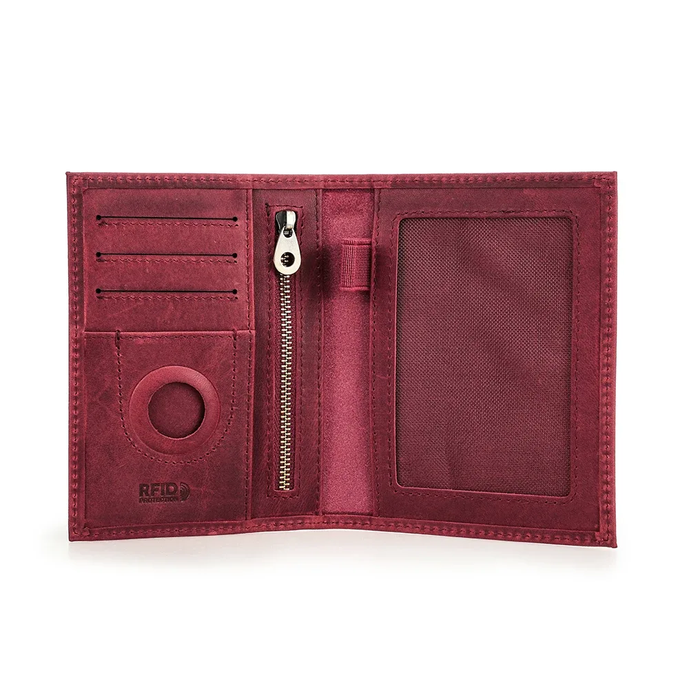 porte-passeport en cuir de vache véritable, portefeuille de voyage avec étui airtag, porte-stylo de poche anti-perte, couverture de passeport bloquant rfid