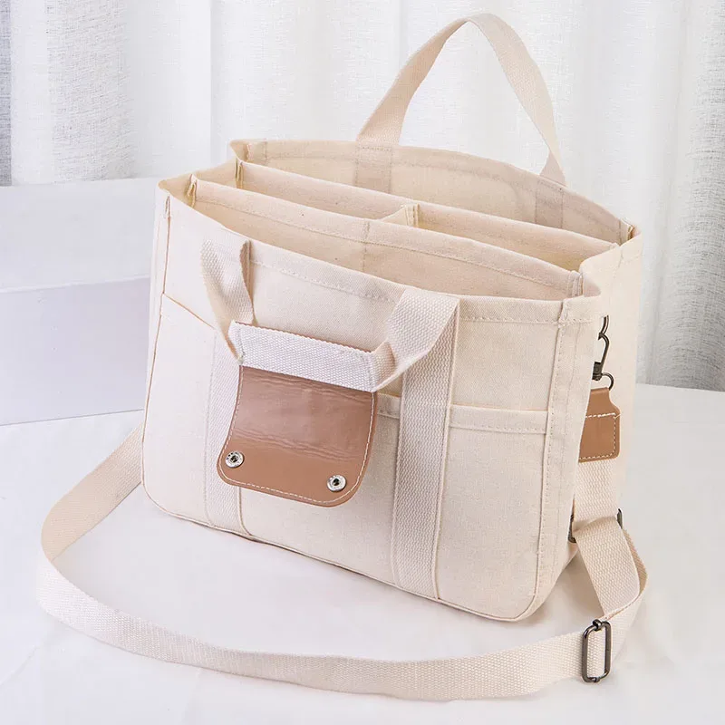 sac à main en toile décontracté pour femmes, fourre-tout multi-poches de grande capacité, bandoulière réglable, sac de shopping décontracté