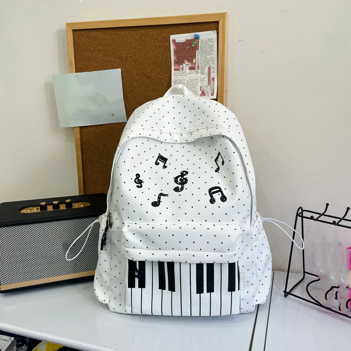 sac à dos à thème piano, sacs à dos élégants pour ordinateur portable, sac à dos décontracté à motif piano, sacs à dos scolaires à pois pour femmes et filles