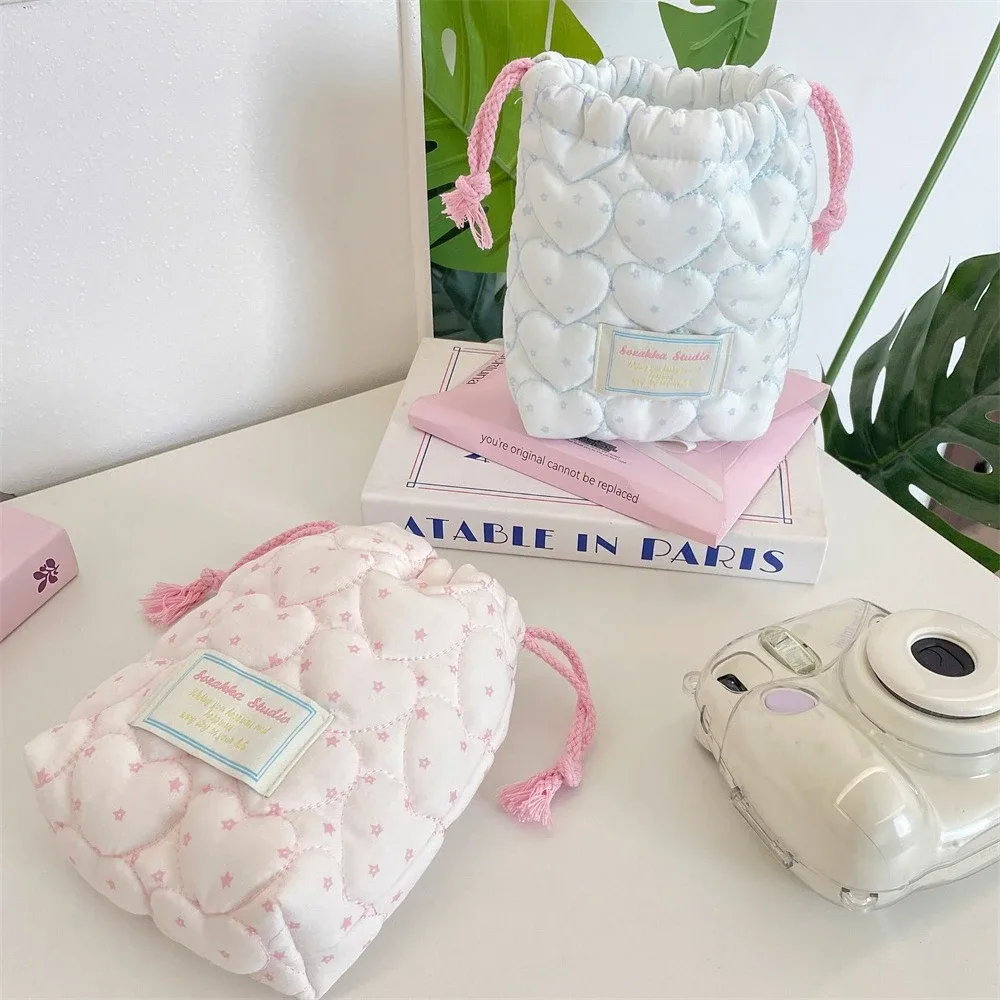 pochette de maquillage matelassée à motif étoile avec cordon de serrage, pochette de rangement souple pour appareil photo, rouge à lèvres, petit organisateur d'électronique