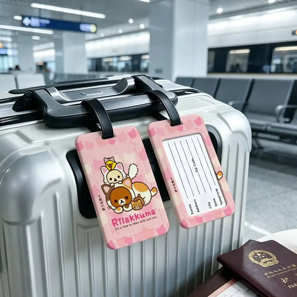 étiquette de bagage légère anti-perte en pvc kwaii cute p-rilakkumas bear avec pochette amovible pour carte d'information, accessoire de voyage pour sac à dos