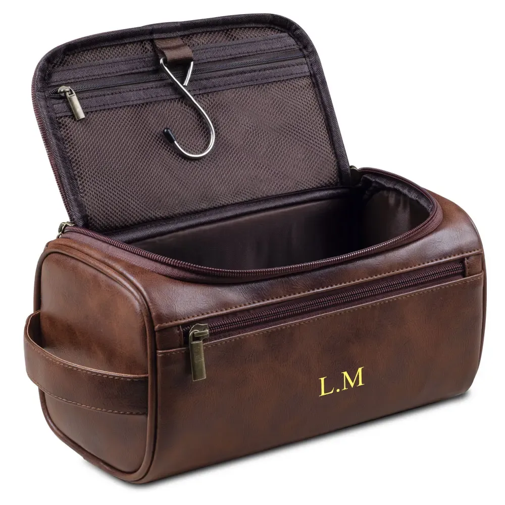 trousse de toilette en cuir avec nom personnalisable pour hommes et femmes, kit dopp, trousse de toilette suspendue pour hommes, trousse de lavage de voyage