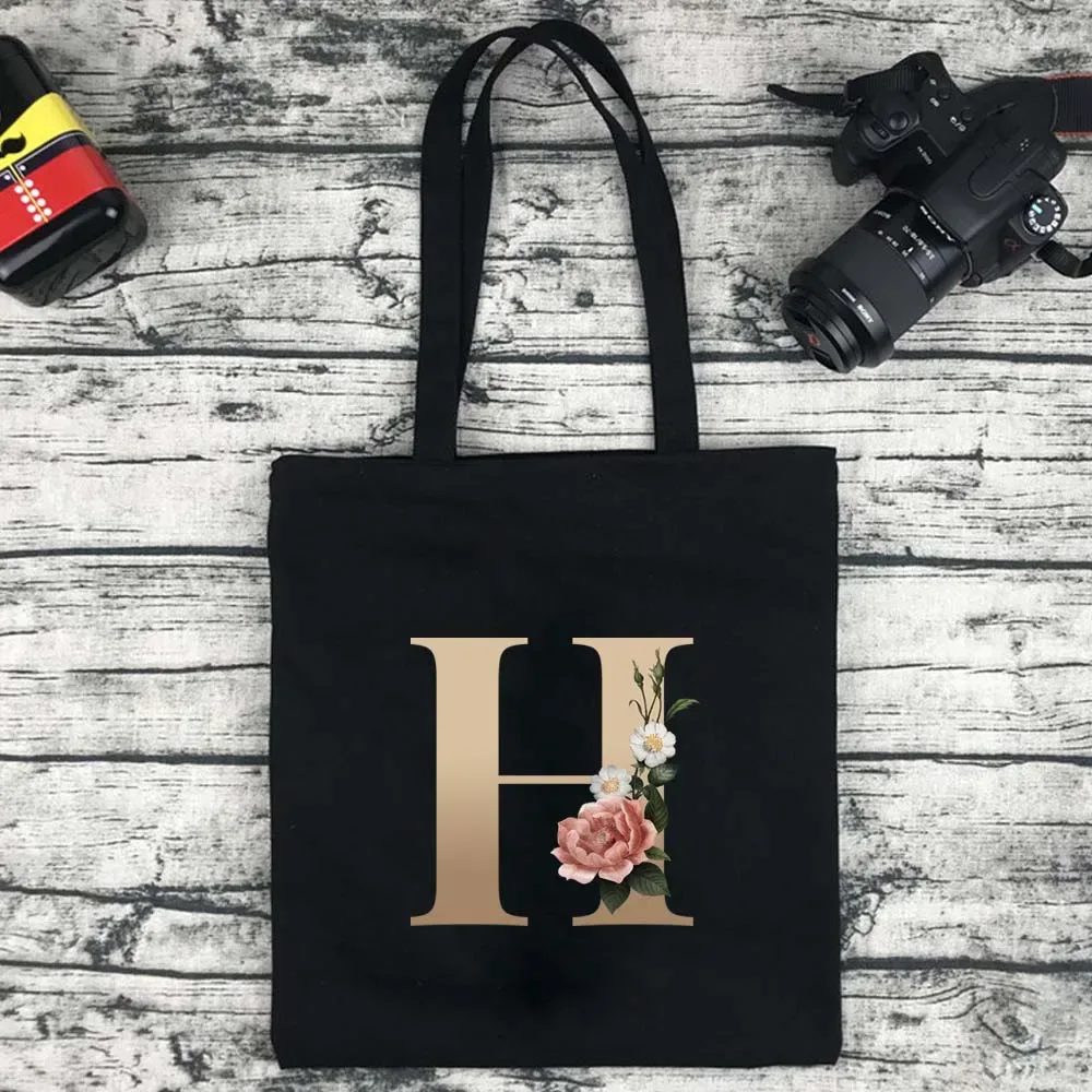 sac de shopping écologique pour femmes, sac à bandoulière portable pliable noir, sac à main réutilisable de grande capacité avec lettres, fourre-tout bolsos