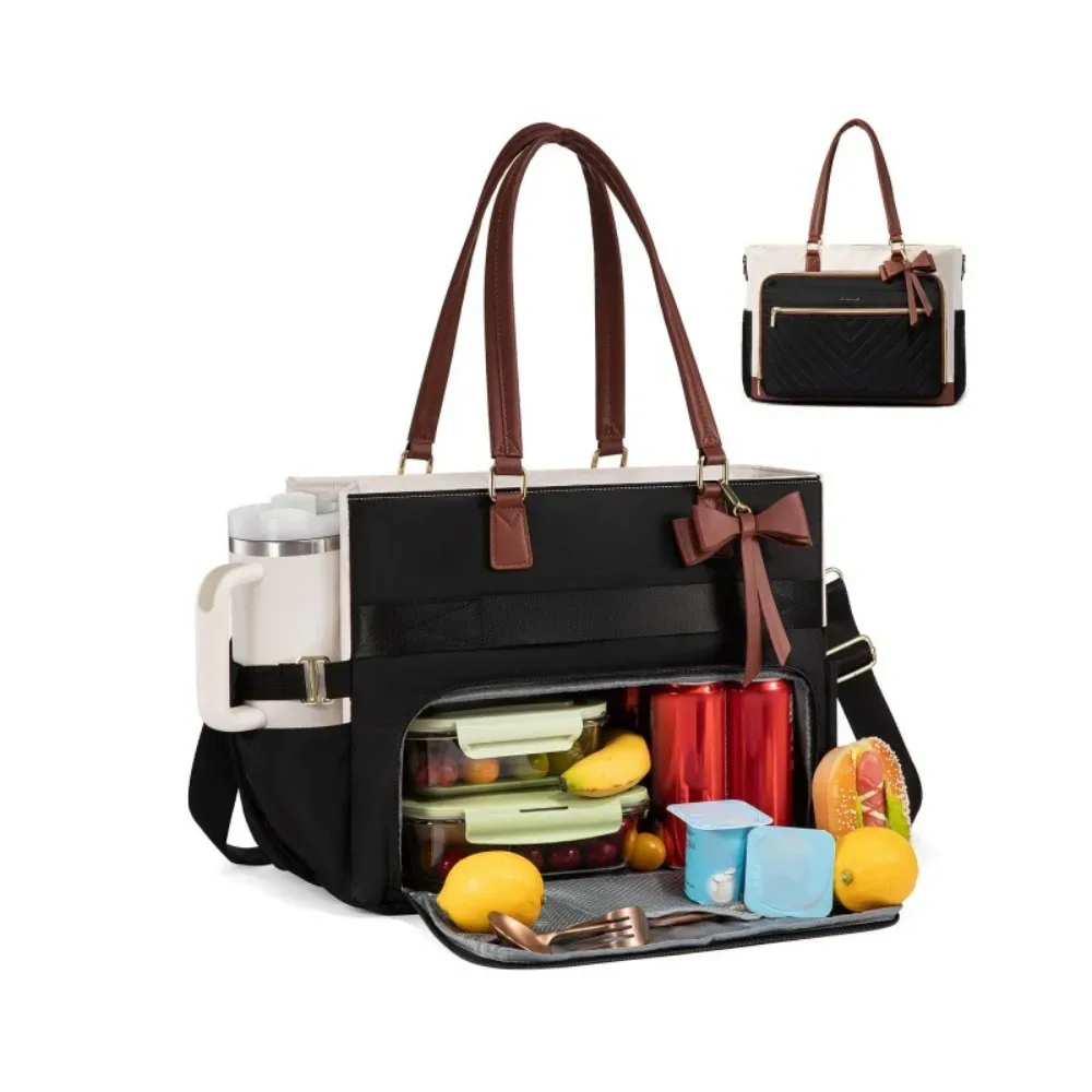 sac isotherme élégant grande capacité avec porte-gobelet, design 3-en-1, sacoche pour ordinateur portable, sac décontracté élégant et durable pour le travail