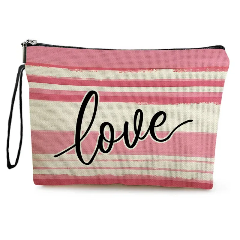 pochette de maquillage double face en forme de cœur rose pour la saint-valentin, sac de voyage pour rouge à lèvres, sac à crayons pour étudiant, sac à fermeture éclair pour cadeau
