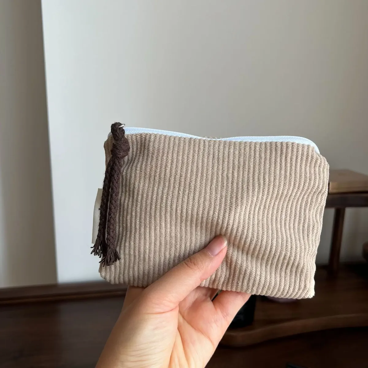pochette de maquillage rayée rose pour femme, mini sac à cosmétiques mignon, sac de rangement portable pour clés, écouteurs, rouge à lèvres, porte-monnaie