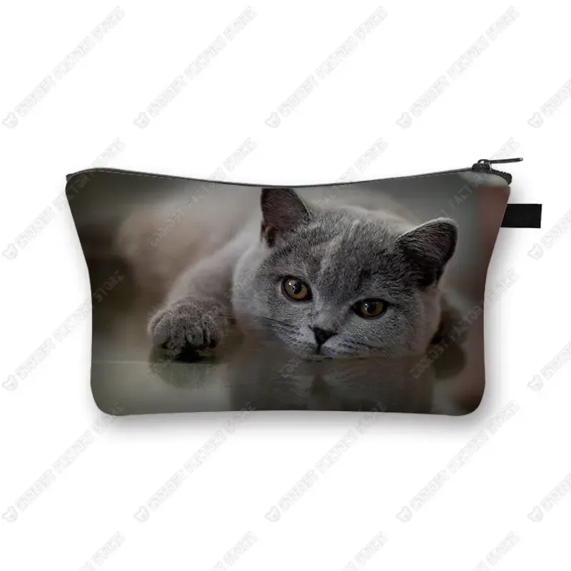 sac de rangement de cosmétiques pour femmes, sac de maquillage de marque à la mode avec imprimé de chat noir mignon