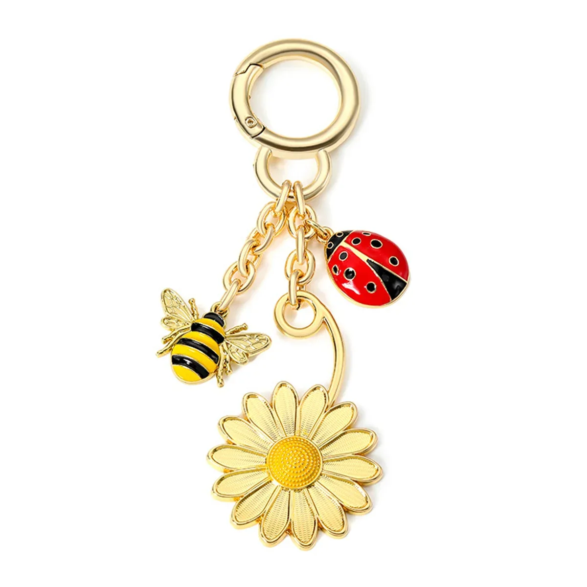 nouveau porte-clés mignon en alliage métallique, motif marguerites, abeilles et coléoptères, breloque de sac, pendentif pour femmes, accessoires pour voiture, sac à dos et portefeuille