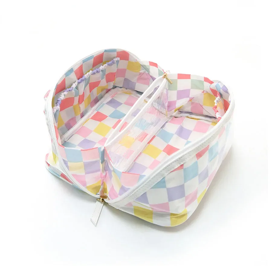 sac à cosmétiques en pvc pour femmes, grande capacité, pochette portable étanche, trousse de toilette à ouverture plate avec poignée