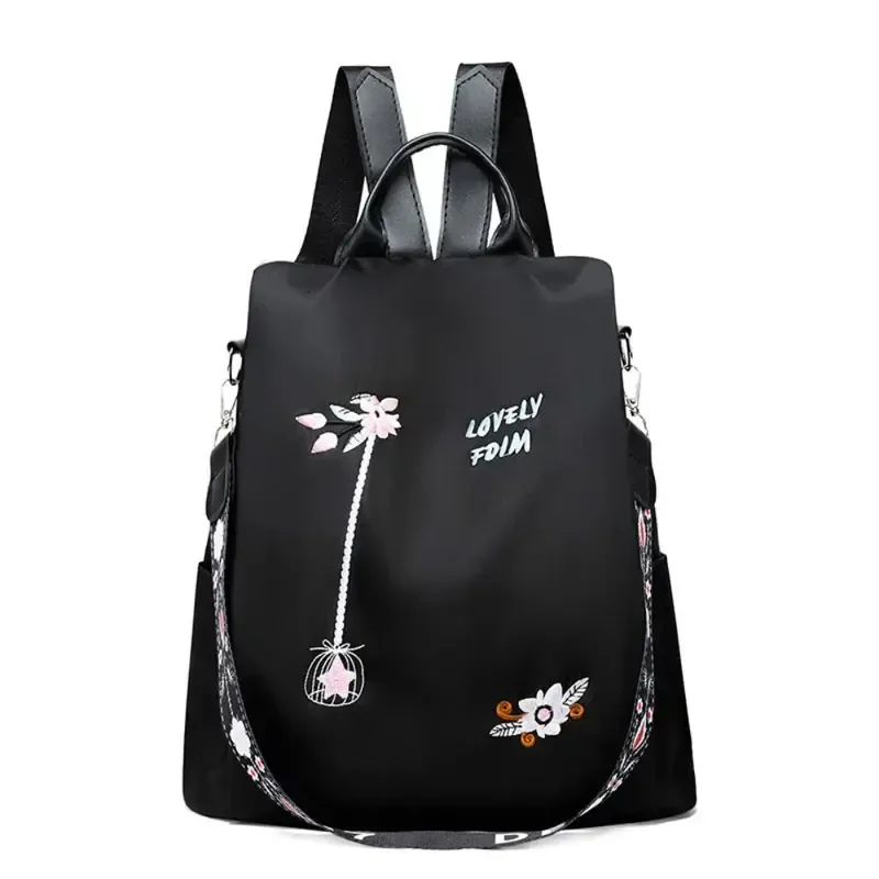 sac à dos oxford imperméable pour femmes, sac d'école antivol à la mode, sac à main de voyage de grande capacité avec broderie de styliste
