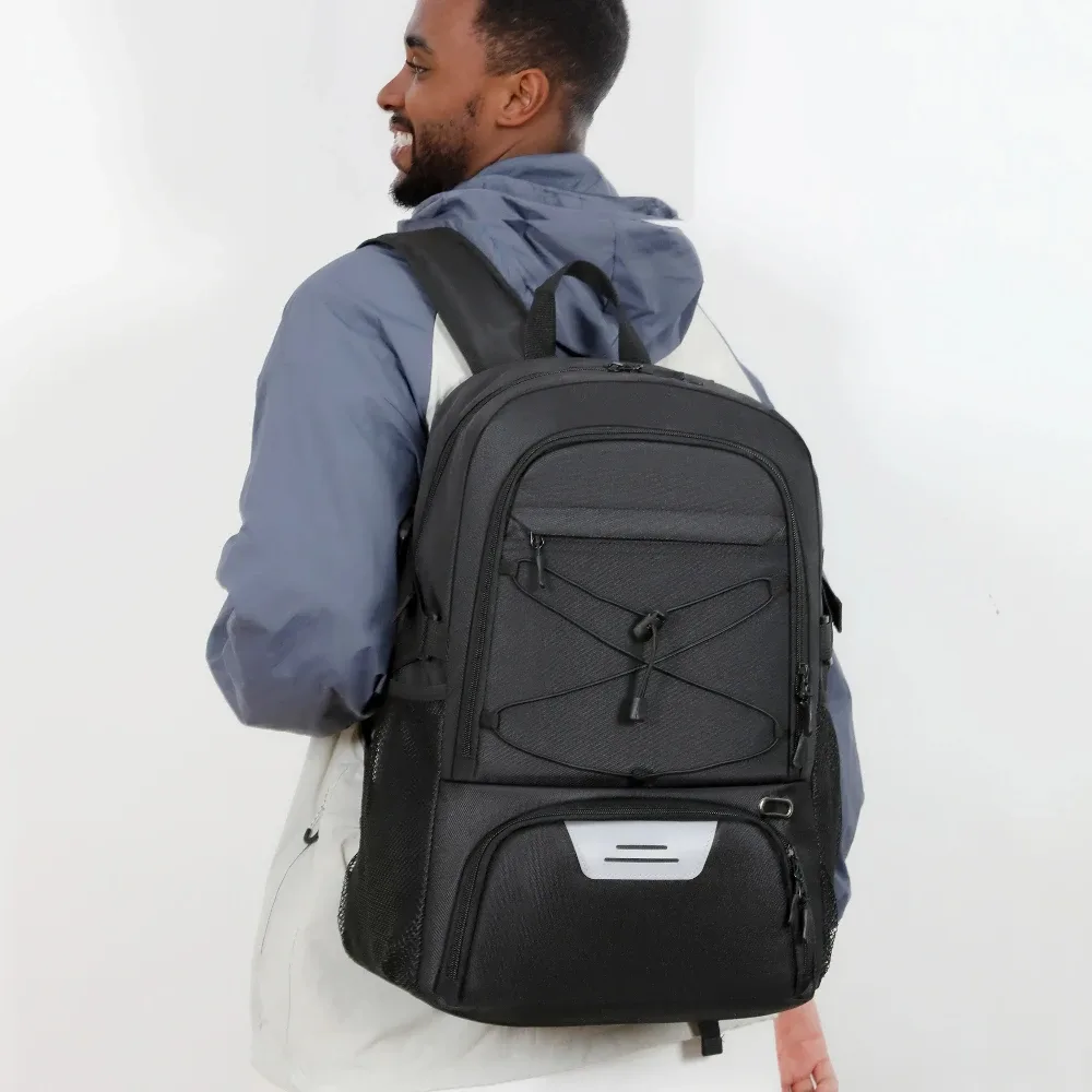 Sac de sport à bande réfléchissante pour ordinateur portable 15.6 pouces, pour hommes et femmes, sac à dos de basket-ball de sport 35L avec compartiment à chaussures