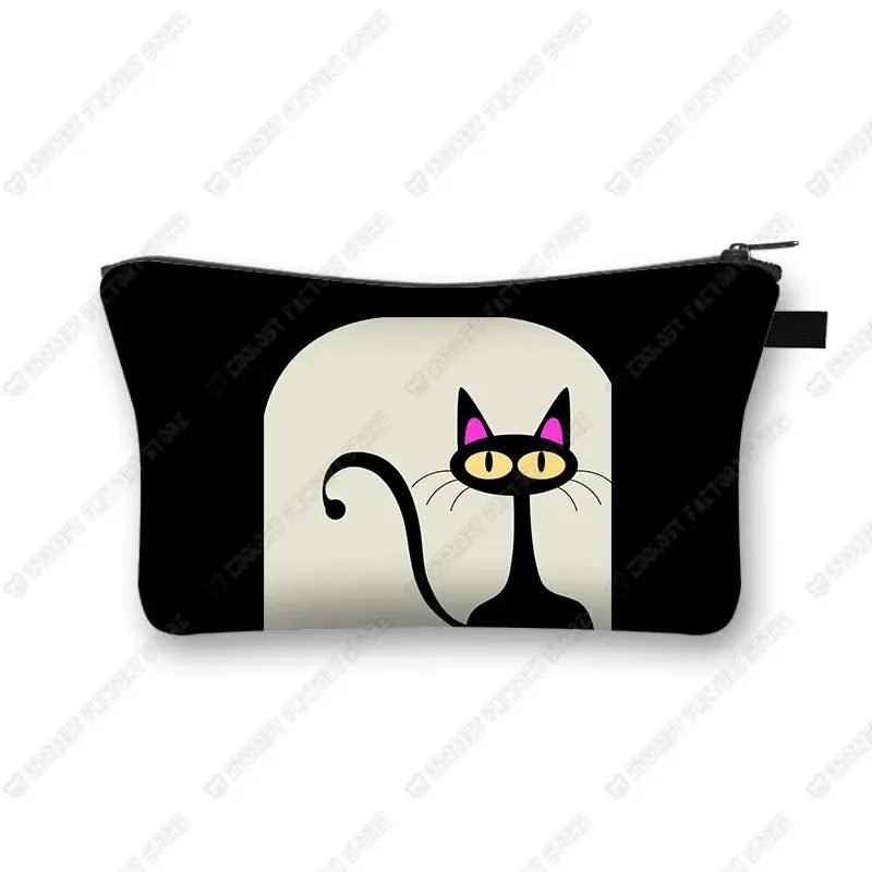 sac de rangement de cosmétiques pour femmes, sac de maquillage de marque à la mode avec imprimé de chat noir mignon