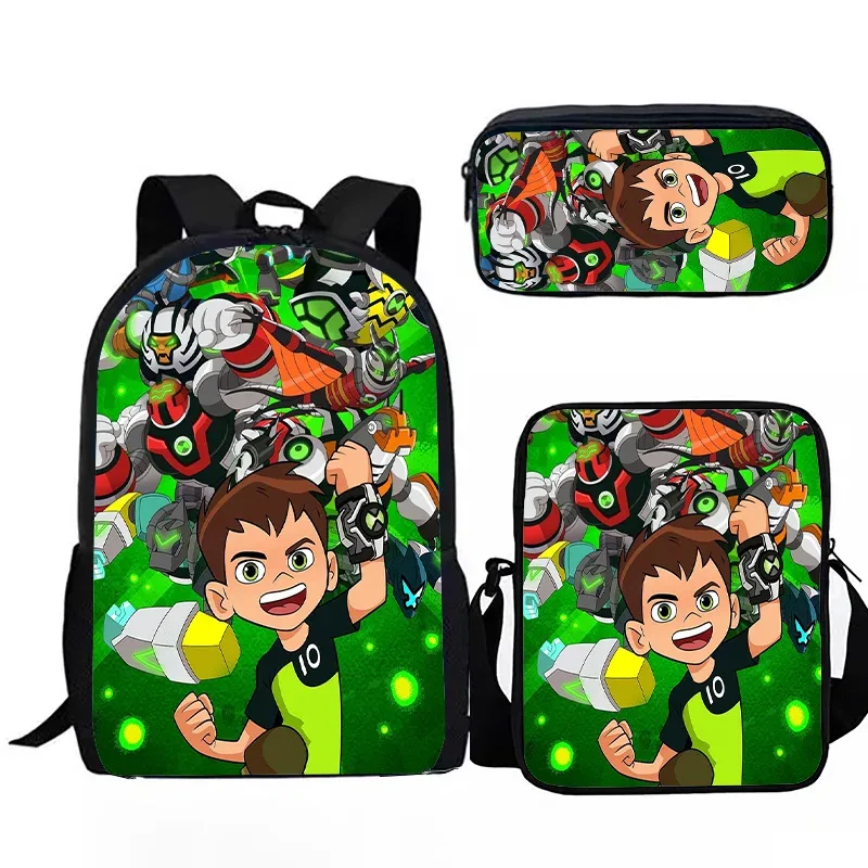 sacs de voyage pour étudiants, sac à dos pour ordinateur portable, sac à dos à imprimé 3d, trousse à crayons populaire, américains ben10, 3 pièces par ensemble