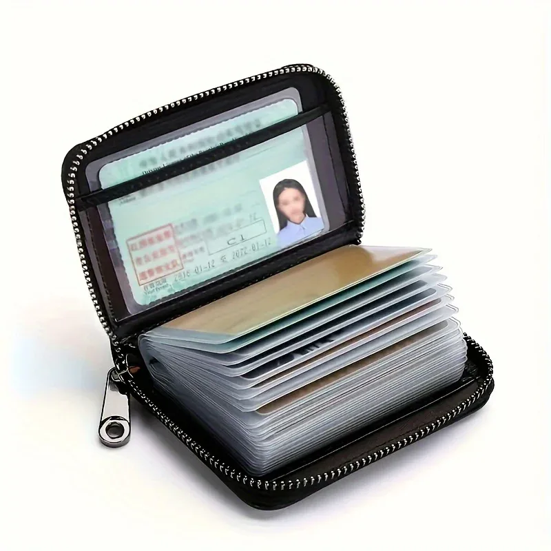 1 portefeuille fin à fermeture éclair – porte-cartes de visite compact avec plusieurs compartiments, organiseur sécurisé pour les papiers d'identité de voyage