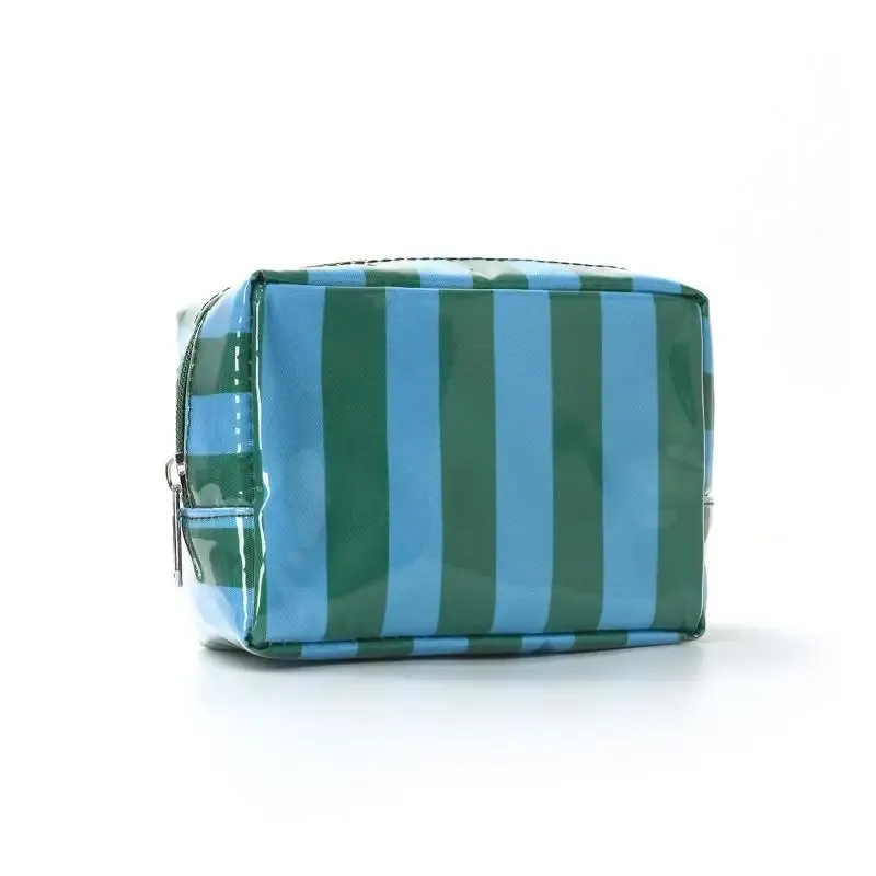 mini trousse de toilette rayée en pvc, trousse de maquillage, trousse de toilette imperméable, étui pour pinceaux de maquillage