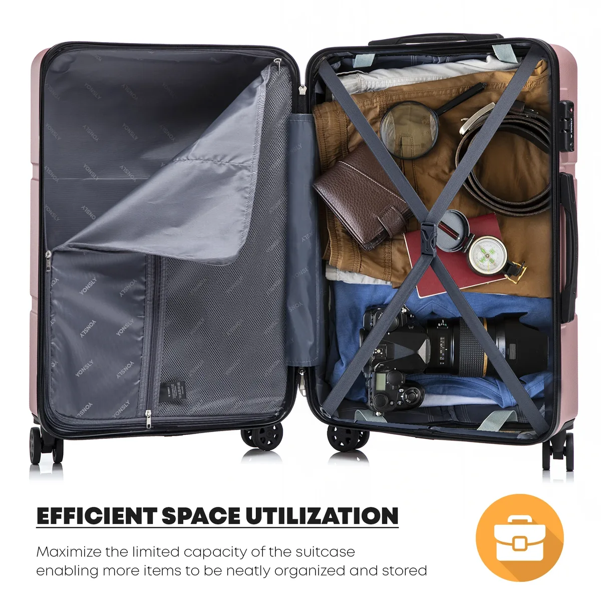 valise yonsly 20/24/28 pouces avec serrure tsa, fermeture éclair double ykk réparable, 4 roues 360 °     valise de voyage à roulettes, design simple en maille, valise rigide, conception anti-collision aux quatre coins pour les vacances