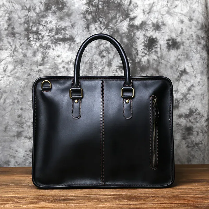 nzpj porte-documents en cuir pour hommes sac à main rétro couche supérieure en peau de vache pochette d'ordinateur sac à bandoulière en cuir de cheval fou sac de luxe